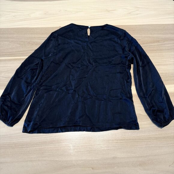 ELISE GUG Dark Blue Long Sleeve Keyhole Back Blouse Women's Size 44 - Picture 4 of 6